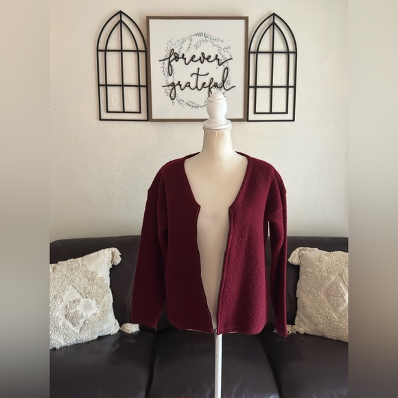 Vintage Crystal Kobe Burgundy Red Full Zip Sweater Size S Retro 100% Wool Winter - Picture 4 of 14
